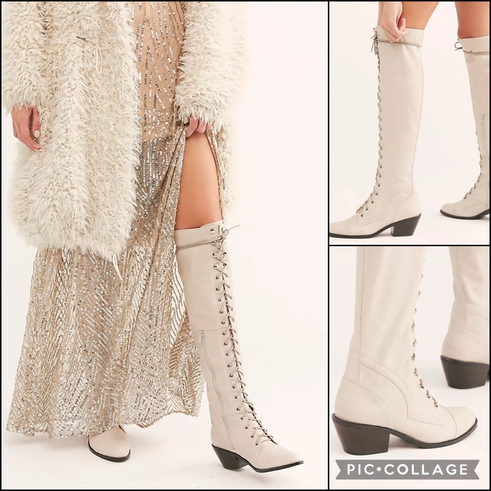 Jeffery Campbell x Free People Putty Python Snake Suede OTK Lace-Up Boots - Picture 7 of 11